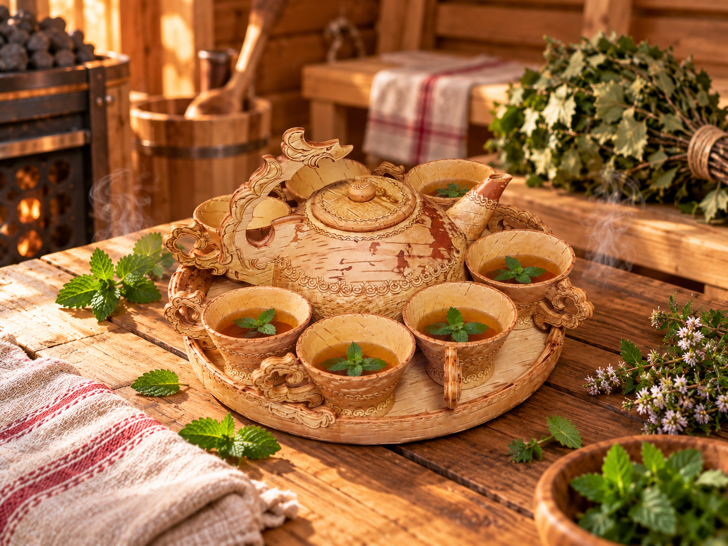 Уютное чаепитие в русской бане